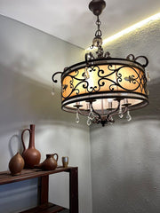 Round Metal Artwork Chandelier with Candle Style Bulbs